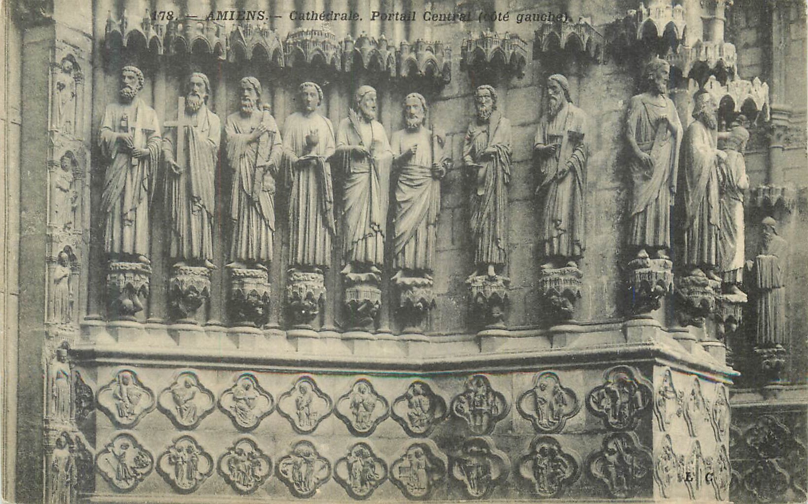 Amiens — Cathédrale. Portail Central (côté gauche) — L. Caron, photo-édit. Amiens, Plaques Supra, n° 178