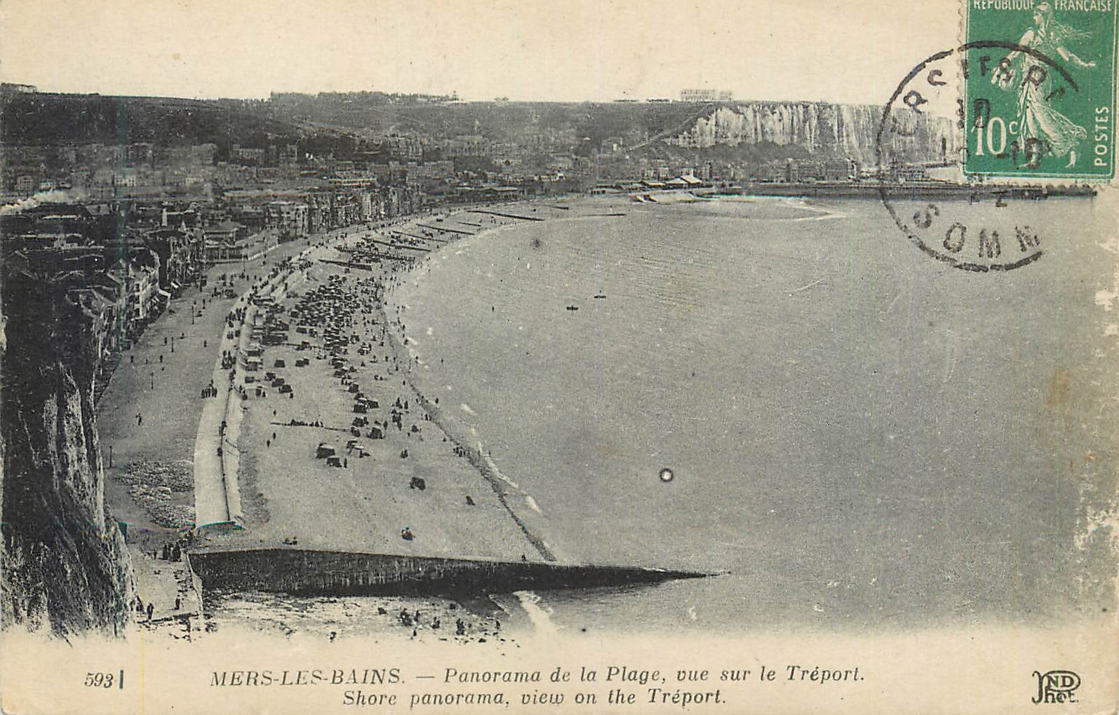 CPA Mers les Bains Panorama de la Plage vue sur le Treport 