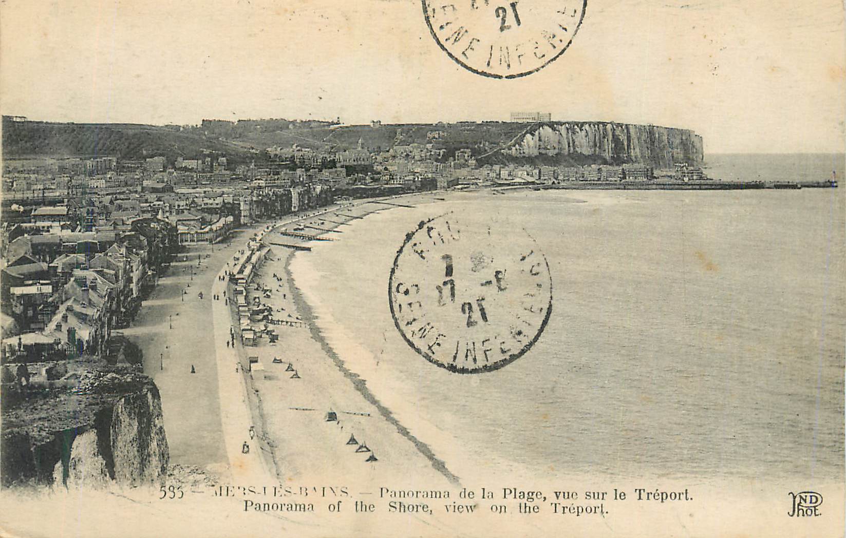 CPA Mers les Bains Panorama de la Plage vue sur le Treport 