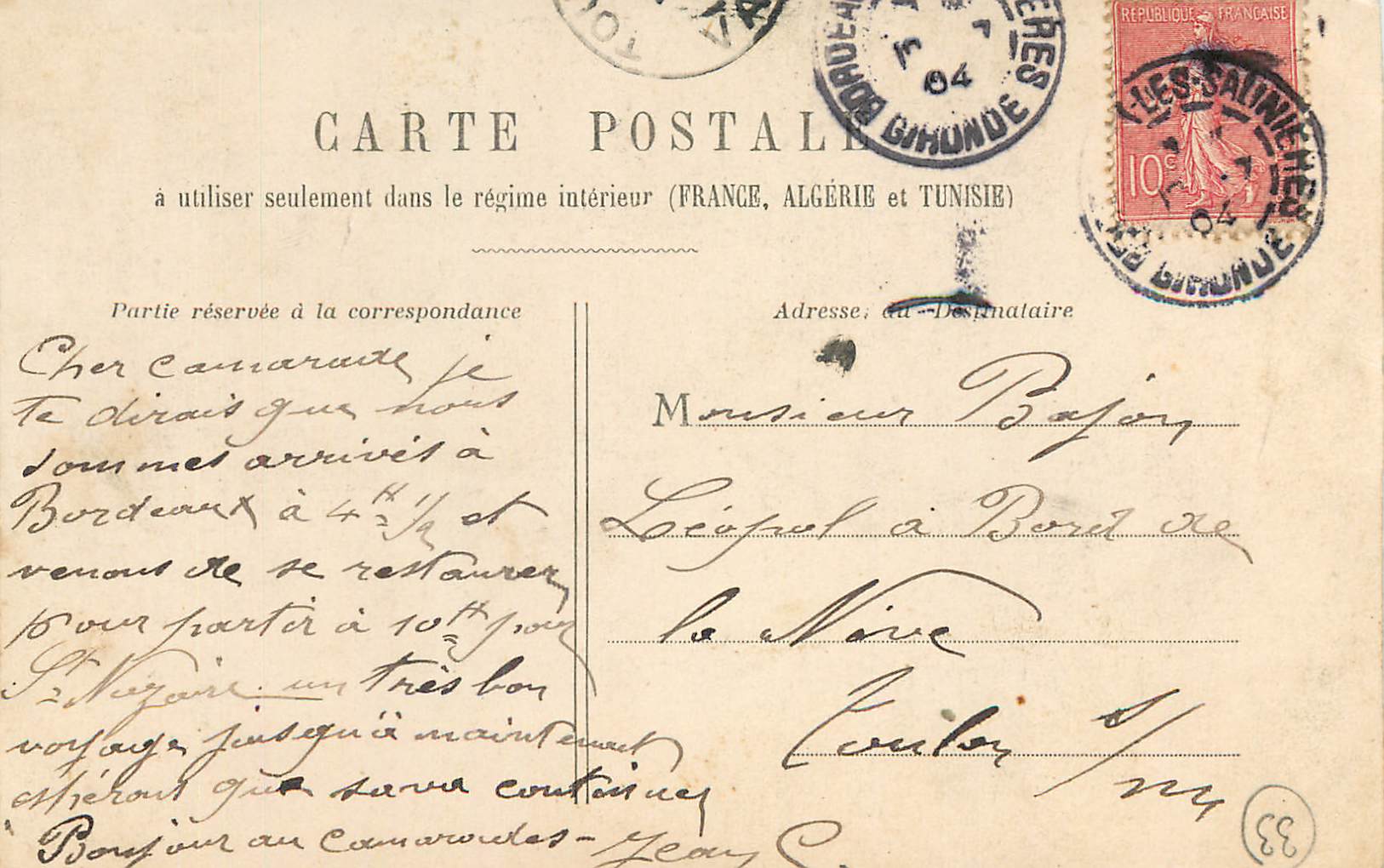 CPA Bordeaux La Bourse  — Verso