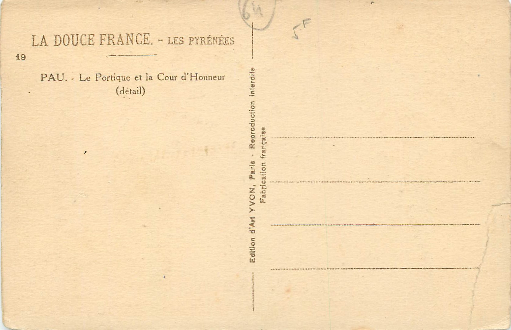 CPA Pau Le portique et la Cour d Honneur detail — Verso