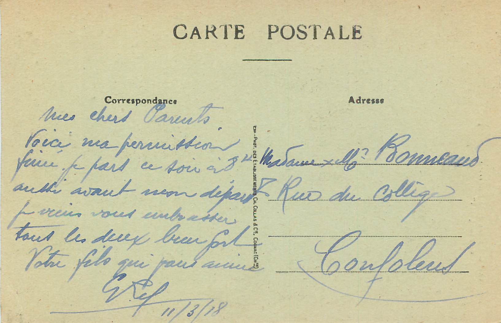CPA Cognac Maison de la Nourrice de Francois 1er — Rückseite