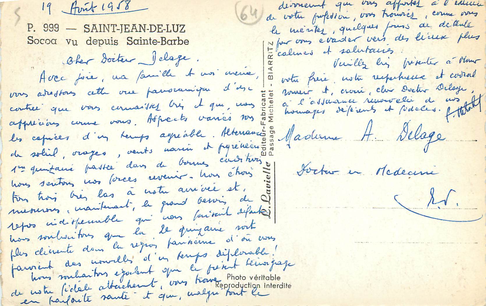 Socoa vu depuis Sainte-Barbe — Lavielle, n° 999 — Reverso