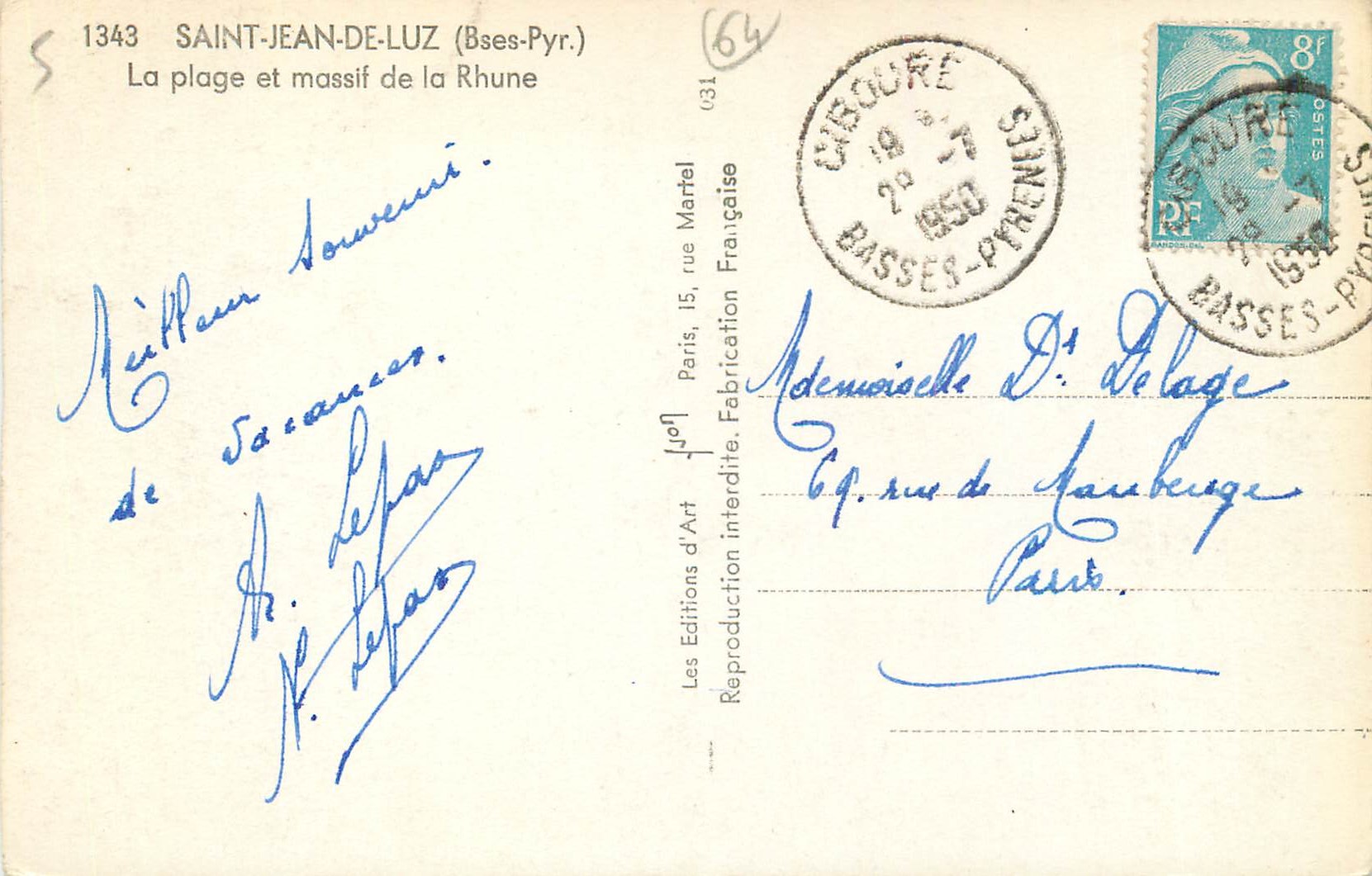 CPM Saint Jean de Luz Bses Pyr La Plage et massif de la Rhune  — Verso