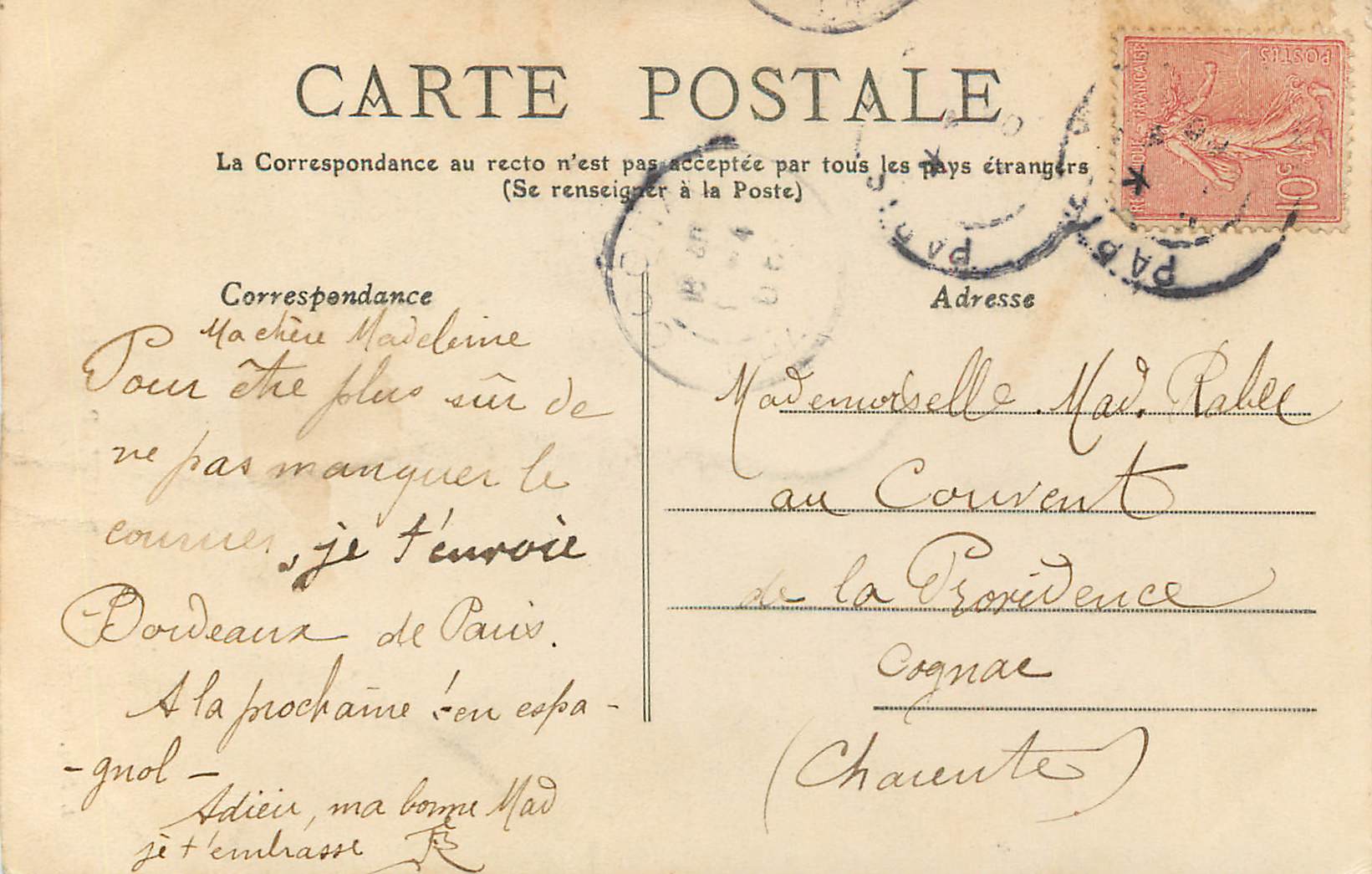 CPA Bordeaux Porte du Palais  — Verso