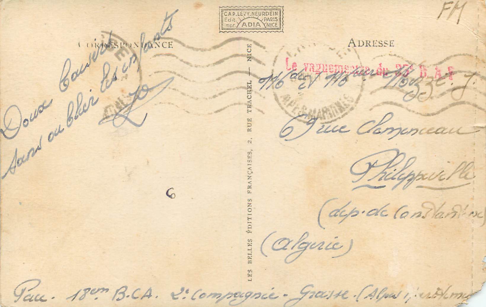 Grasse — Vue Générale — Éditeur CAP. LEVY-NEURDEIN, NICE, n° 10952 — Verso