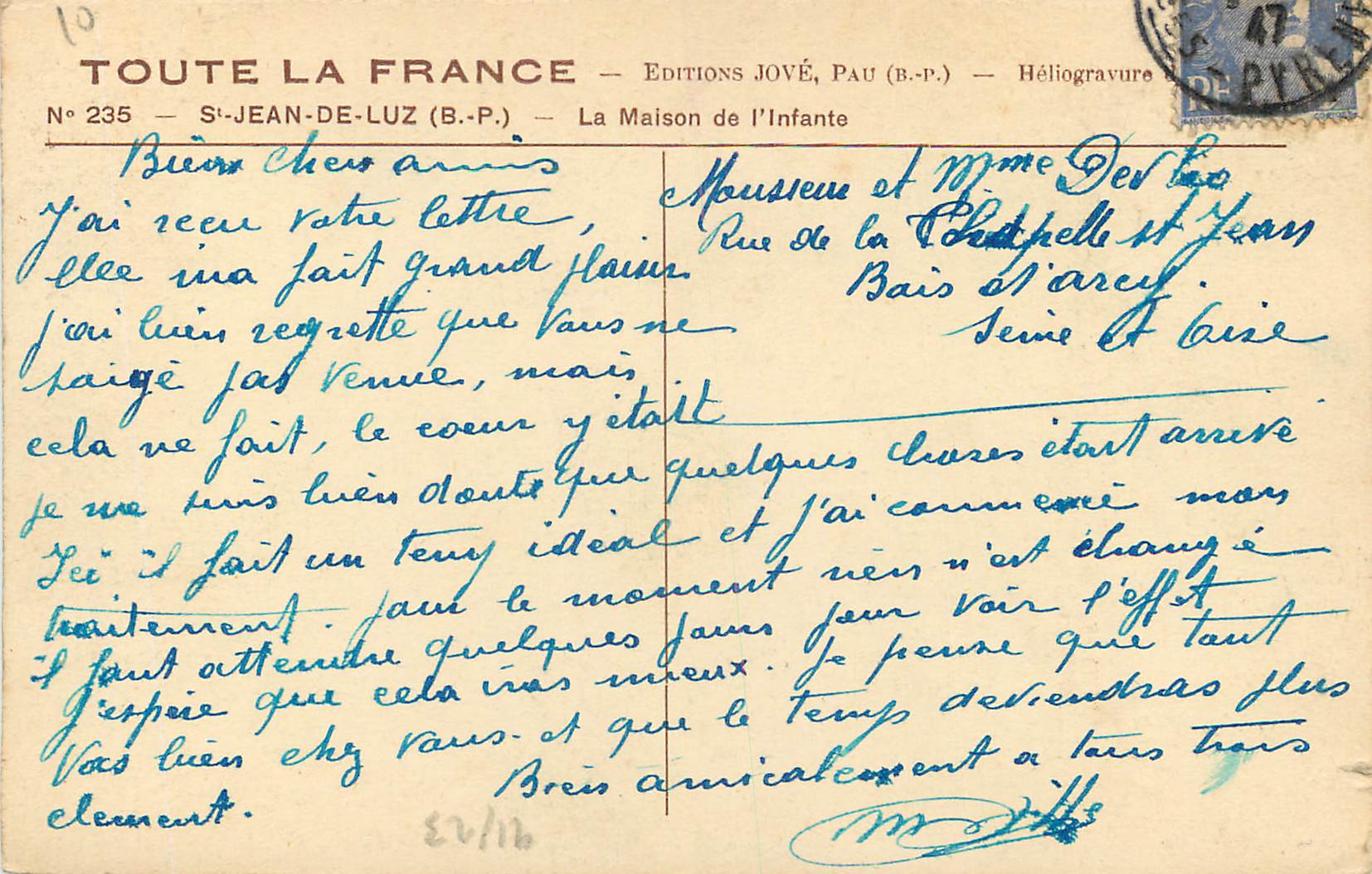 CPA St Jean de Luz BP Maison de l Infante  — Rückseite