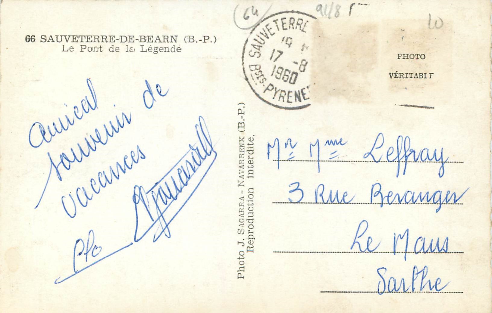 CPM Sauveterre de Bearn BP Le Pont de la Legende  — Rückseite