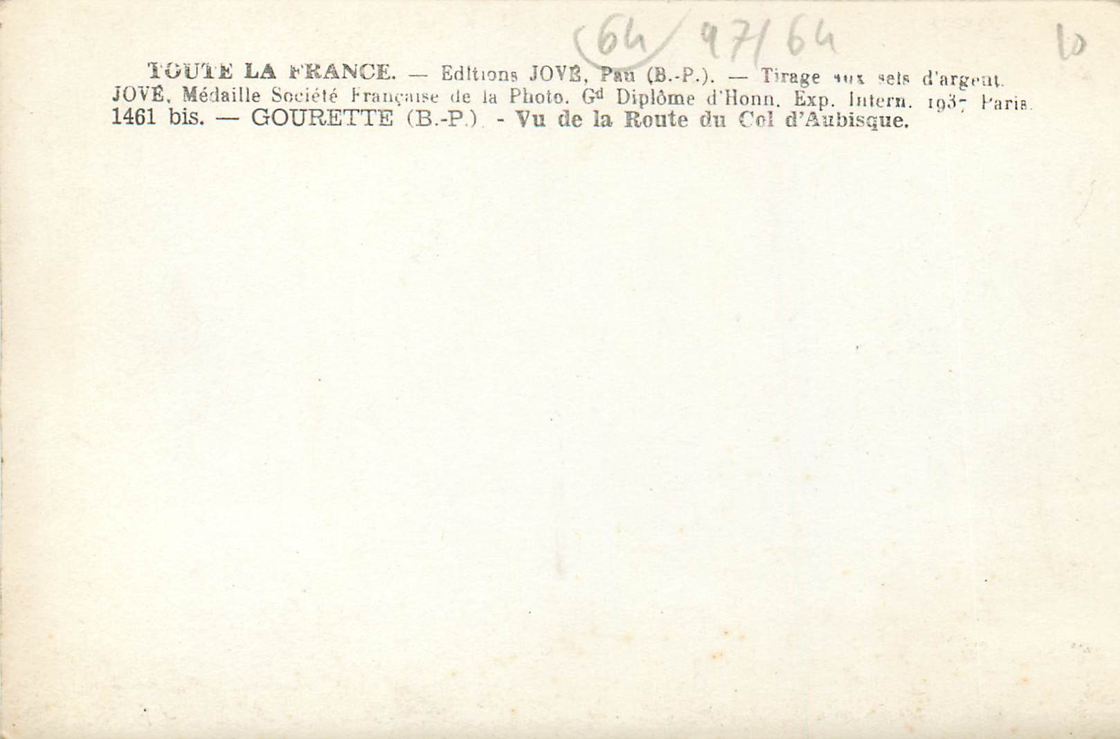 CPM Gourette BP Vu de la Route du Col d Aubisque  — Rückseite