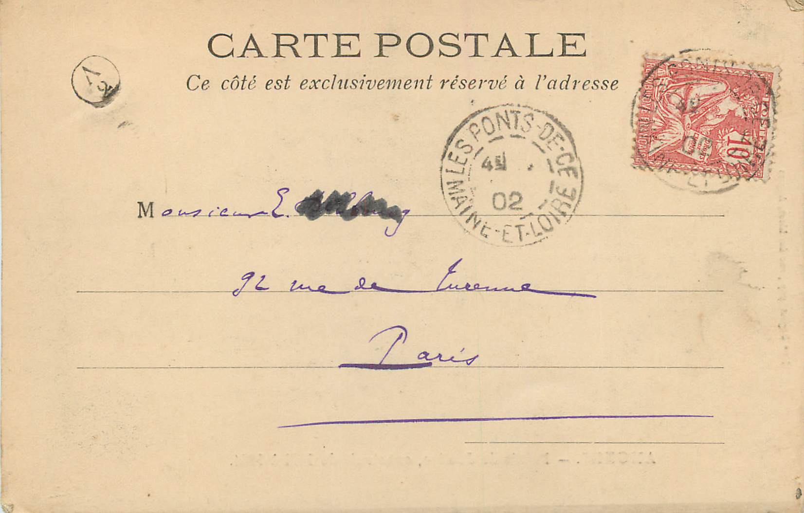 CPA Angers Palais de Justice (carte 1900) — Rückseite