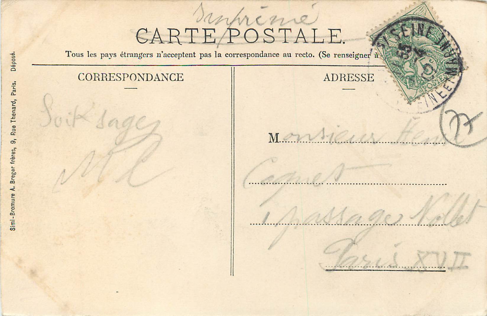 CPA Samois s Seine Le Larris de Terroine  — Rückseite