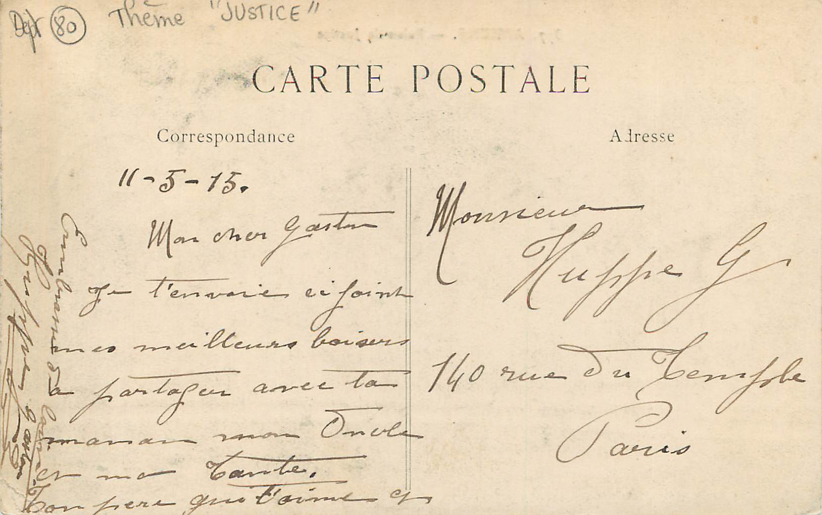 Amiens — Palais de Justice — Éditeur L. Catin, n° 377 — Rückseite