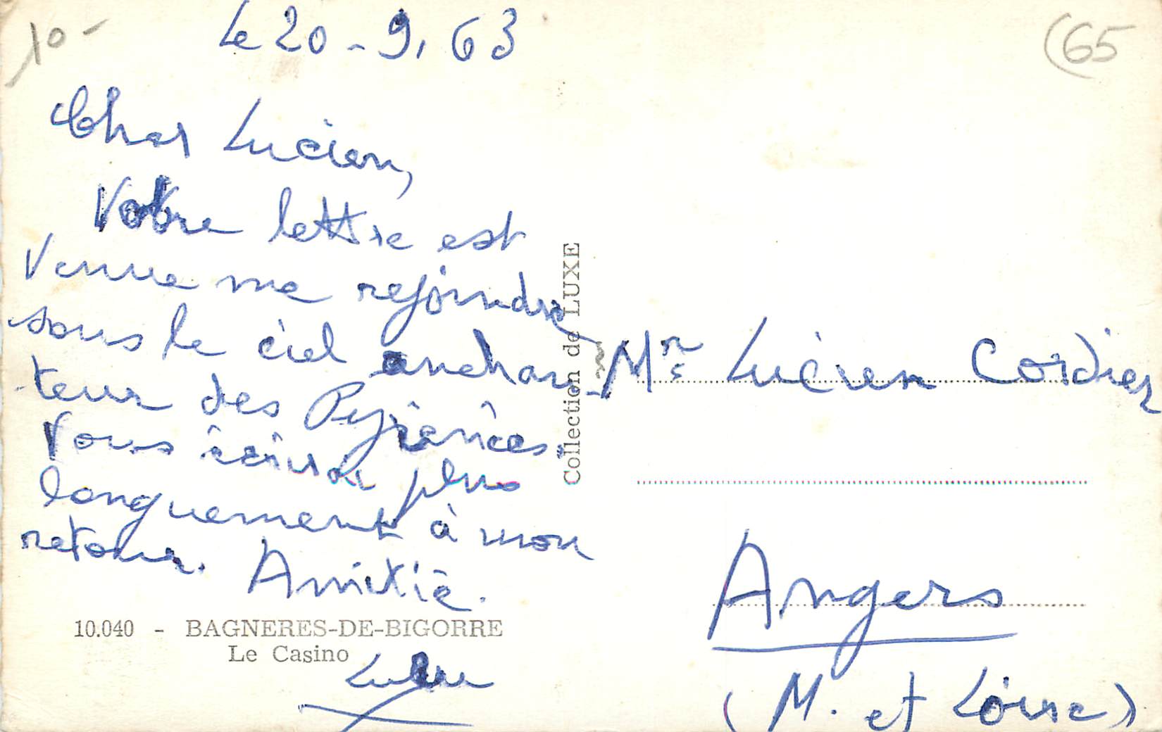 Bagnères-de-Bigorre — Le Casino — Éditeur LUXE, n° 10.040 — Rückseite