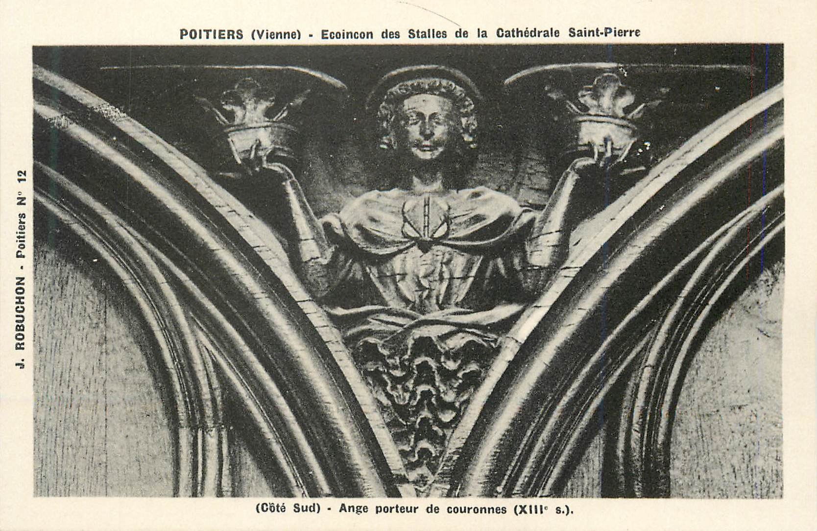 Poitiers (Vienne) - Ecoincon des Stalles de la Cathédrale Saint-Pierre — Ange porteur de couronnes (XIIIe s.) — J. Robuchon, N° 12