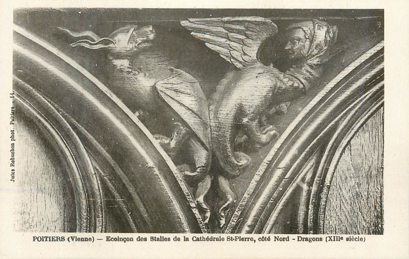 Poitiers (Vienne) — Ecoinçon der Stalles der Kathedrale St-Pierre, Nordseite - Drachen (13. Jahrhundert) — Jules Robuchon fot. Poitiers - 14