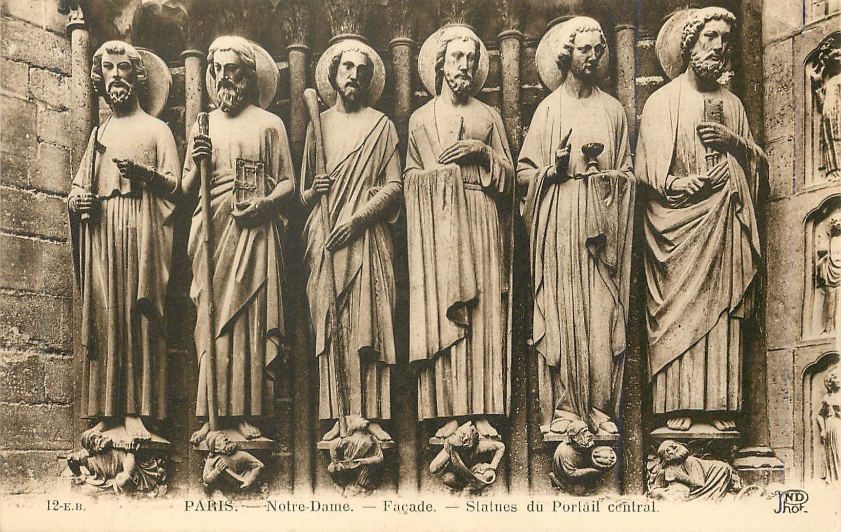 CPA Paris Notre Dame Facade Statues du Portail central 