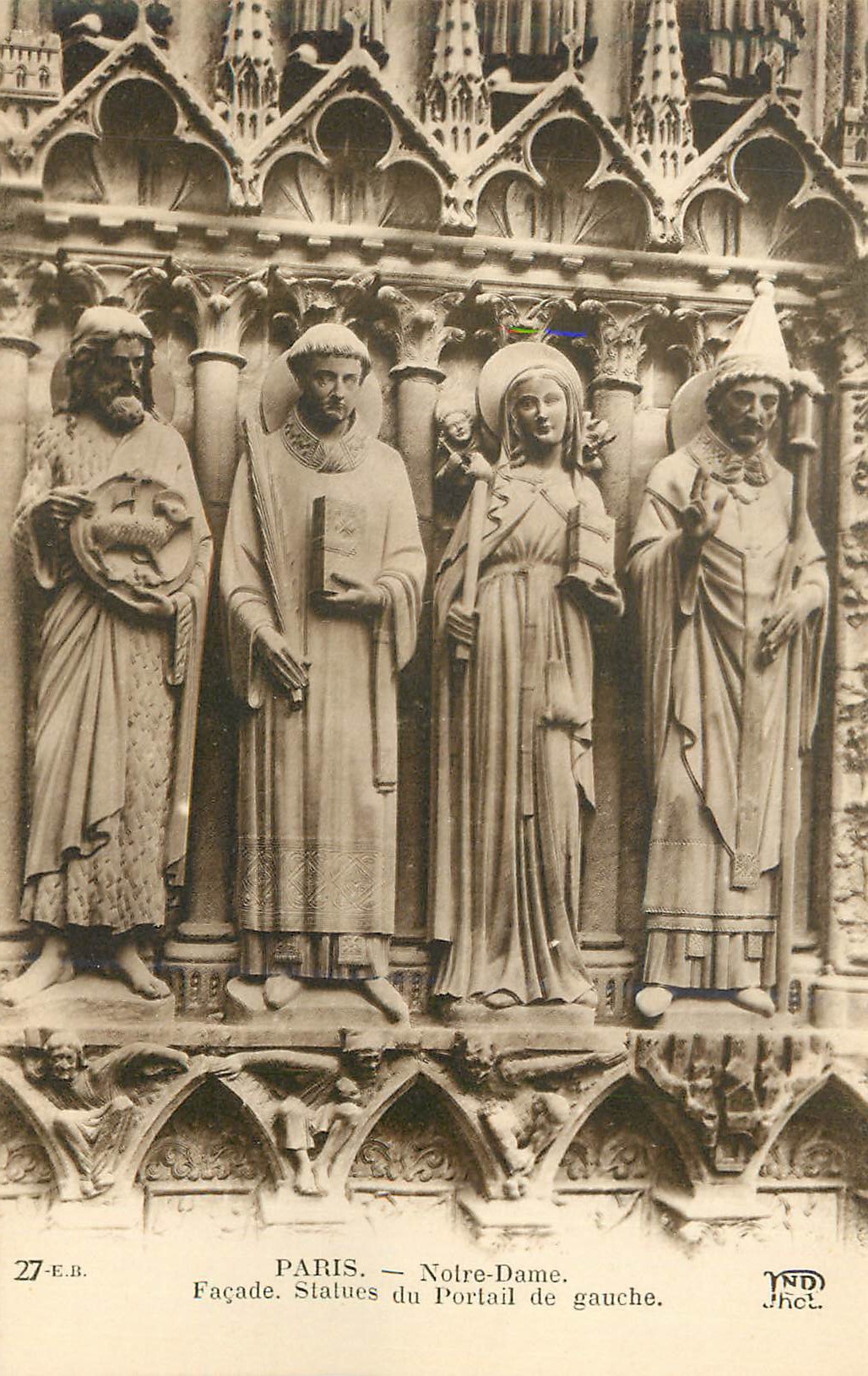 CPA Paris Notre Dame Facade Statues du Portai de gauche 