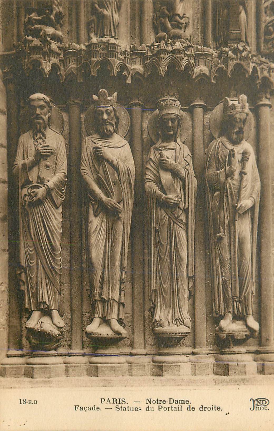 CPA Paris Notre Dame Facade Statues du Portail de droite 