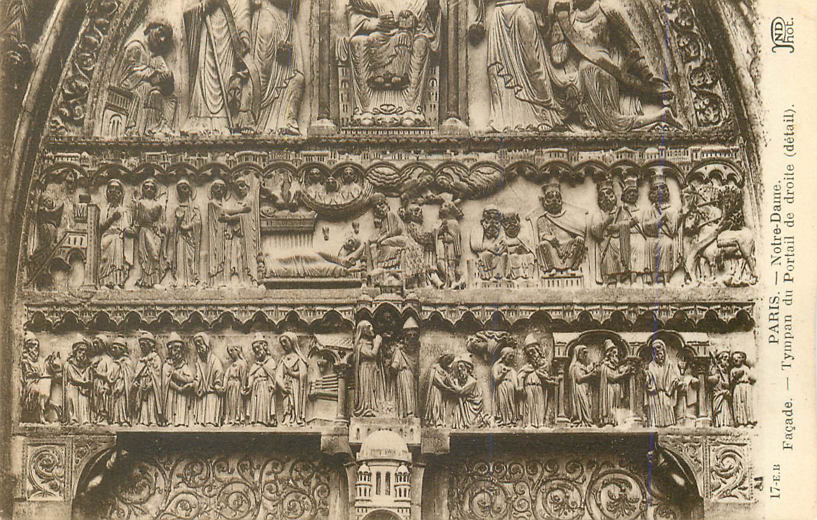 CPA Paris Notre Dame Facade Tympan du Portail de droite detail 