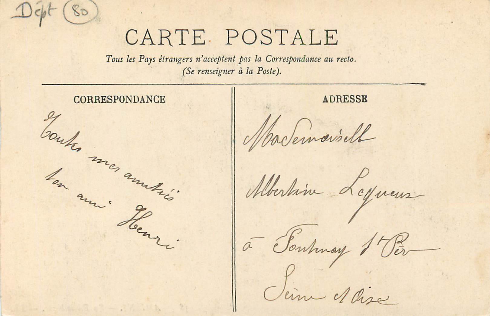 CPA Amiens La Bibliotheque  — Rückseite