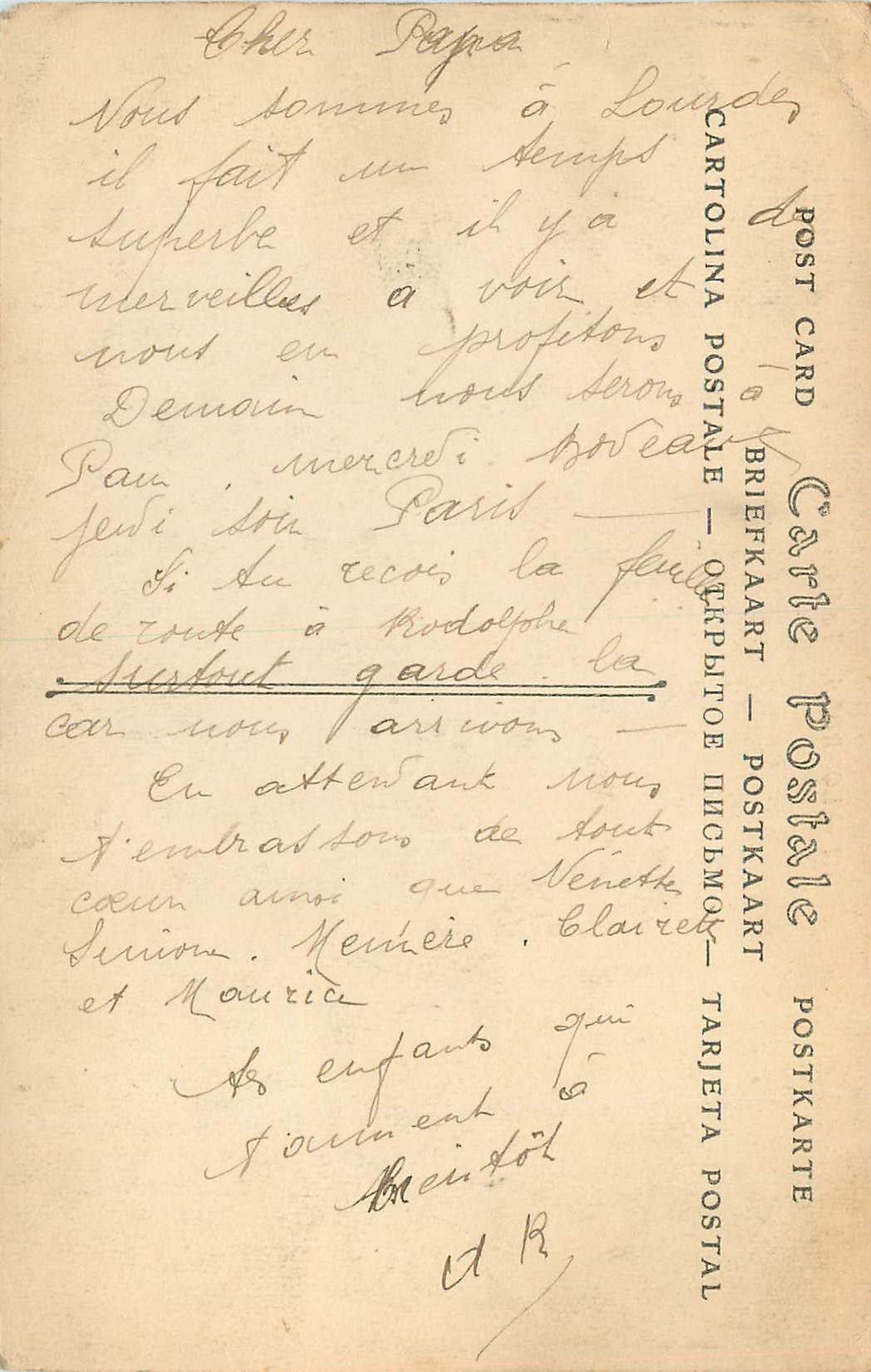 CPA Lourdes Le Gave de Pau Le beoul la Basilique  — Verso