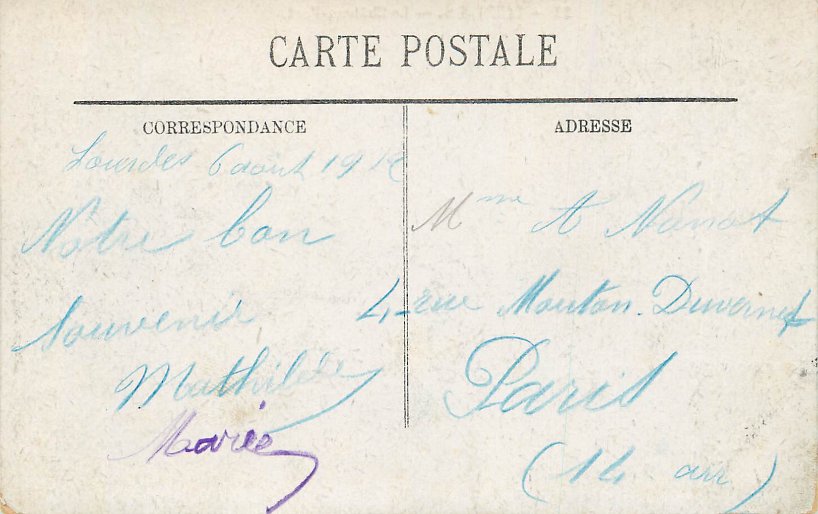 CPA Lourdes Le Chateau Fort  — Verso