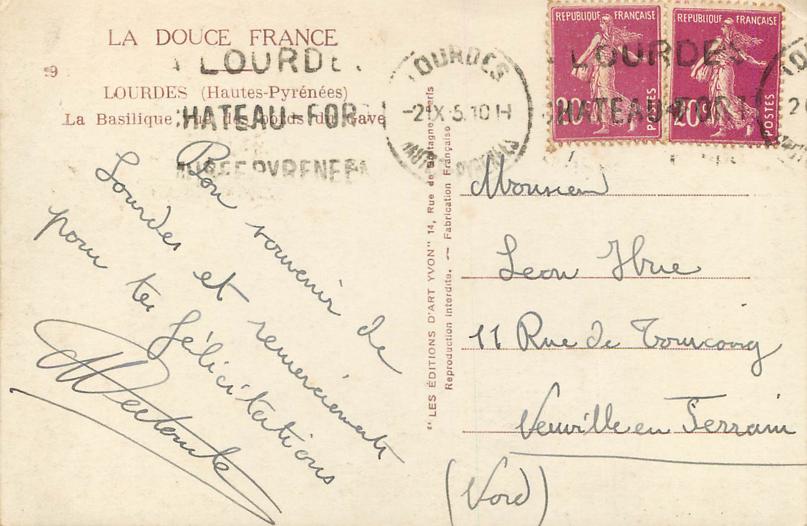 CPM Lourdes Hautes Pyrenees La Basilique  — Verso
