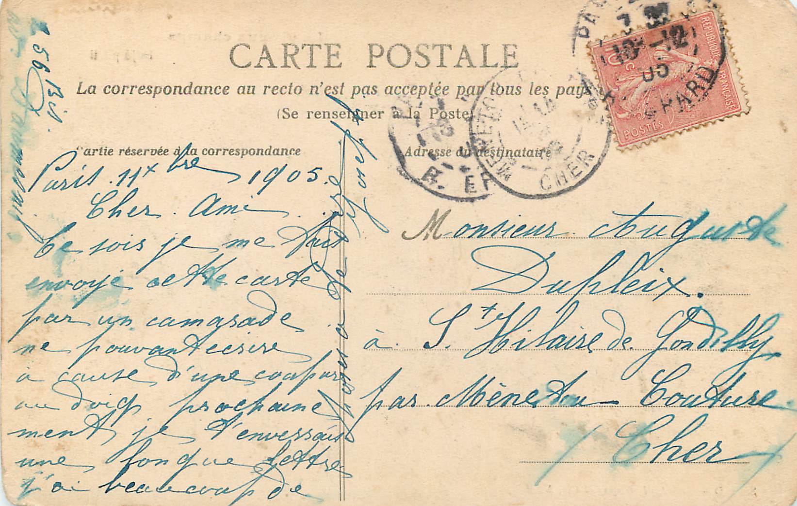 CPA La Vie aux champs Folklore Chasse — Rückseite