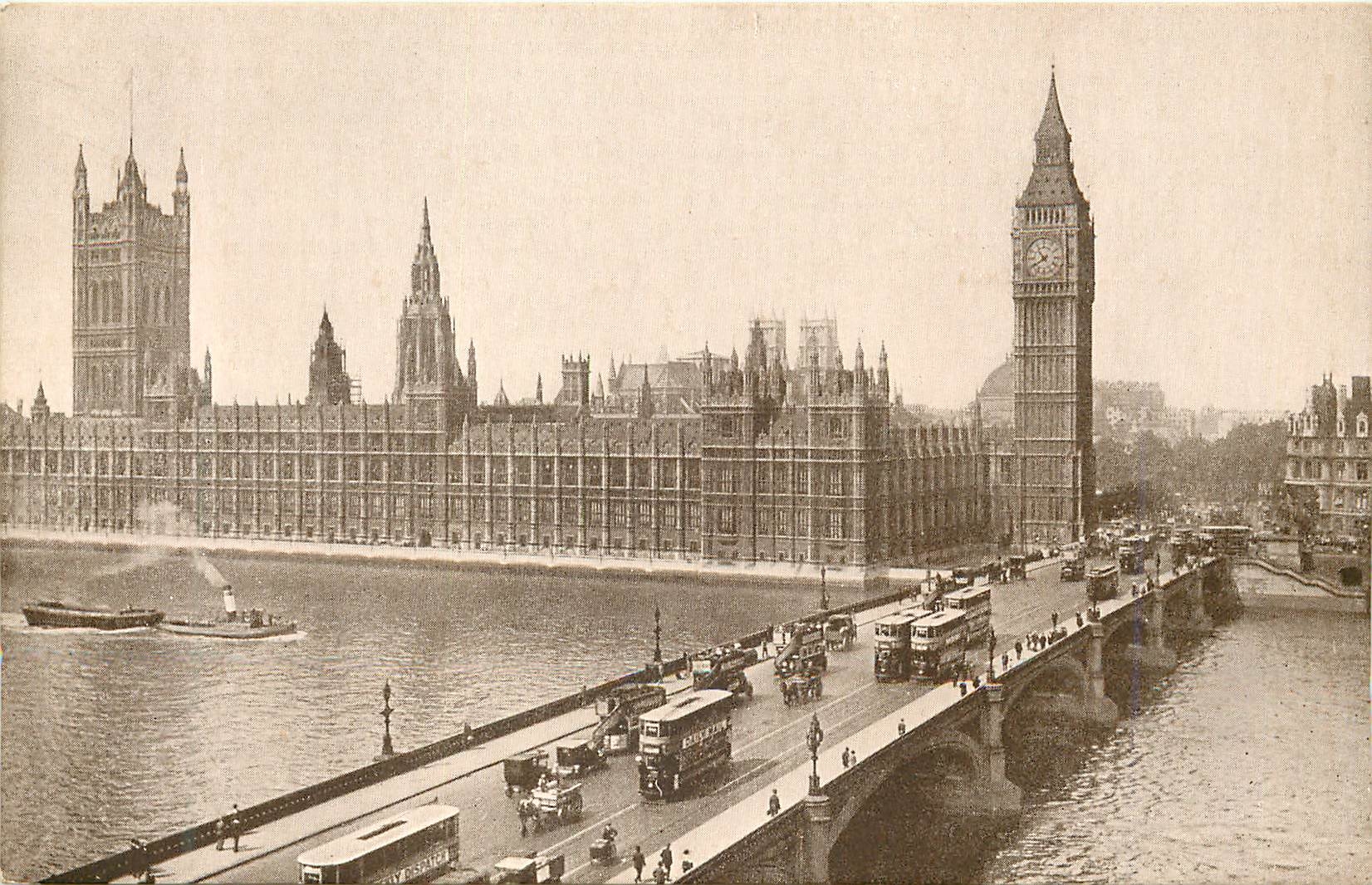 Häuser des Parlaments & Westminster Bridge — Ansicht von Big Ben — Verleger J. Salmon Ltd. n° 4506