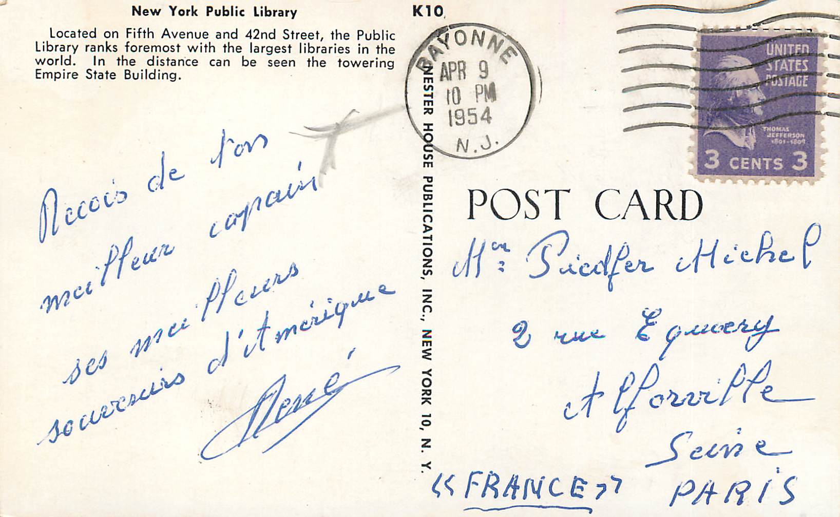 CPM New York Public Library located on fifth avenue  — Rückseite