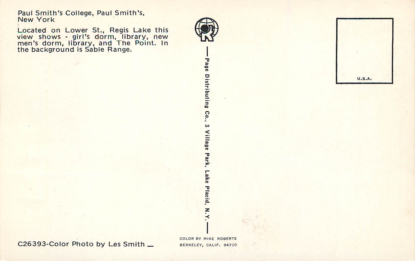CPM Paul Smiths College Paul Smiths New York Located on Lower St Regis Lake  — Rückseite