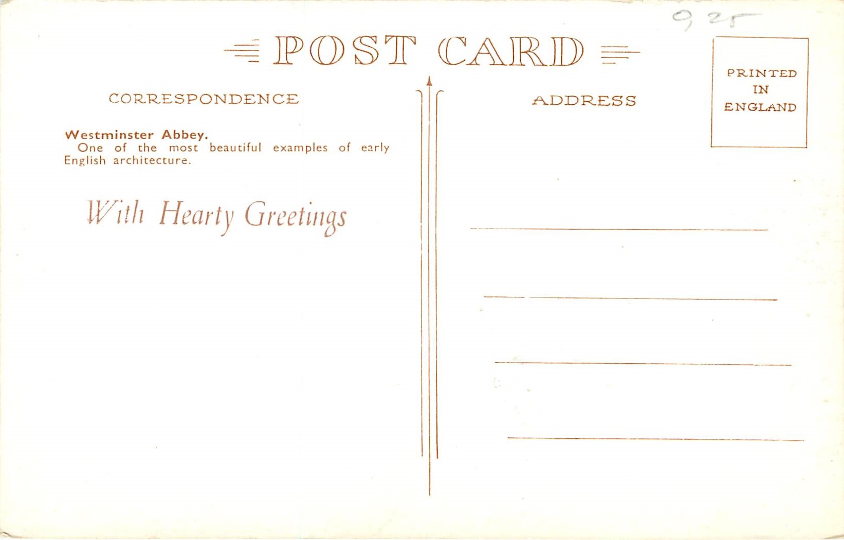 CPA Westminster Abbey St Margarets Church and Big Ben London  — Back