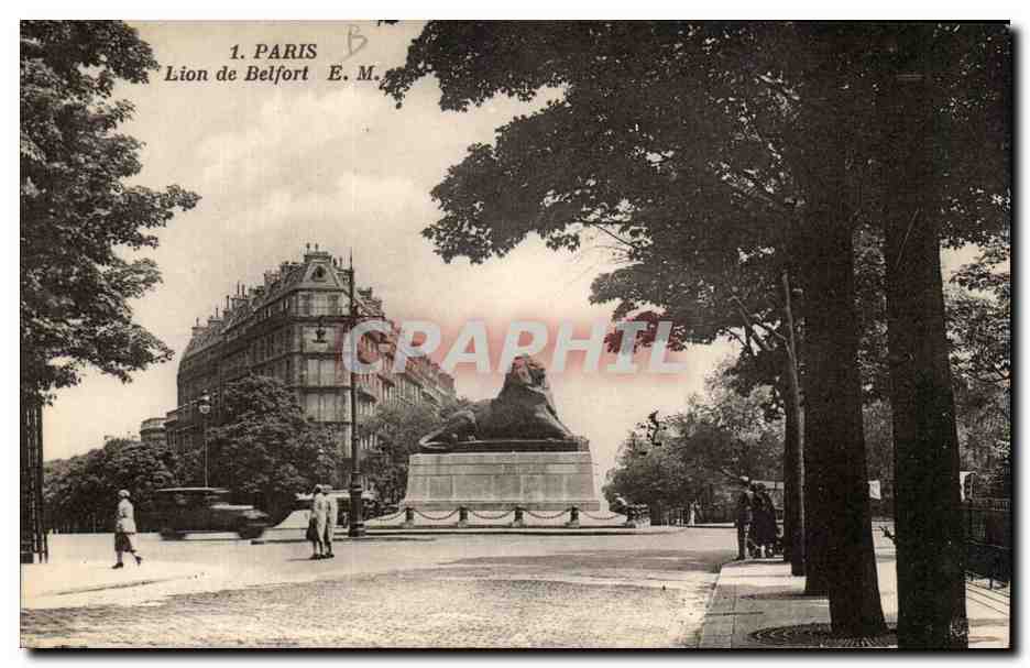 Paris (14)- Lion de Belfort- automobile-Place Denfert Rochereau-Oeuvre de Bartholdi-CPA