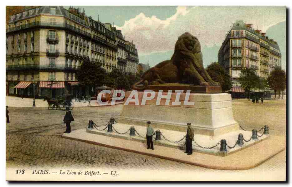 Paris (14)- Lion de Belfort-homme-cheval-Place Denfert Rochereau-Oeuvre de Bartholdi-CPA