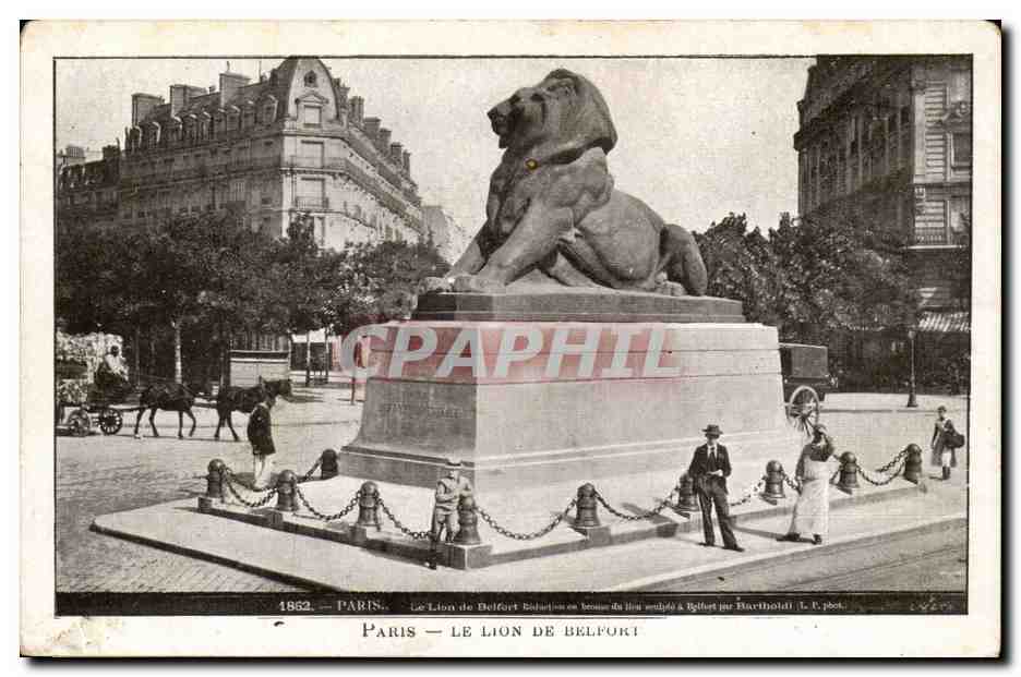 Paris (14)- Lion de Belfort-homme-cheval-Place Denfert Rochereau-Oeuvre de Bartholdi-CPA