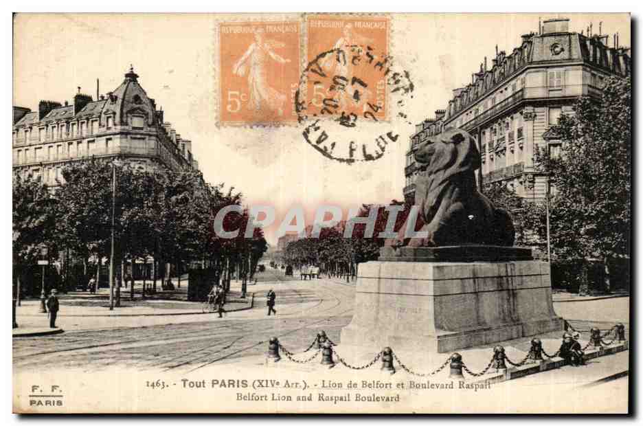 Paris (14)- Lion de Belfort -Place Denfert Rochereau-Oeuvre de Bartholdi-CPA