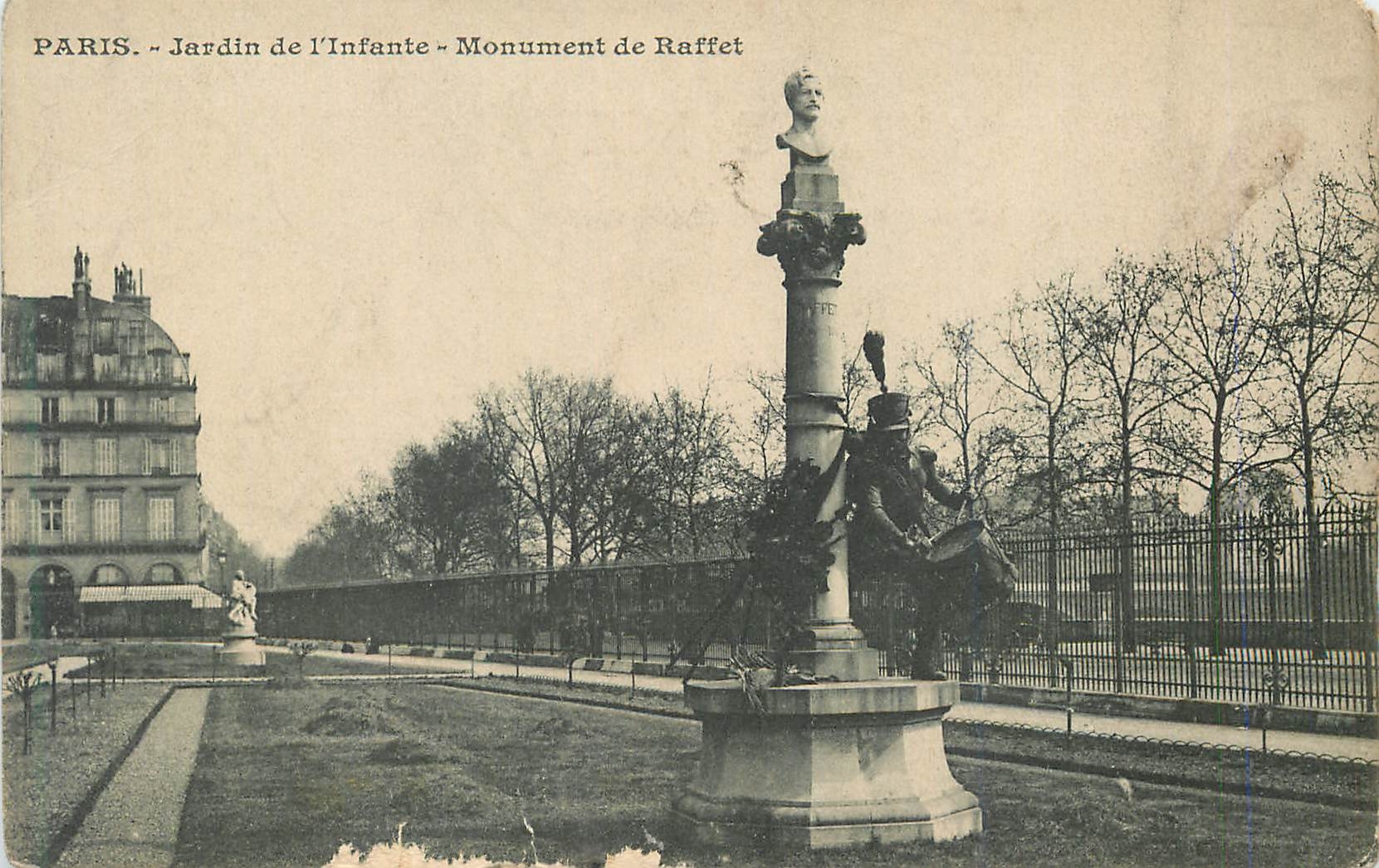 CPA Paris jardins de l'infante monument de raffet