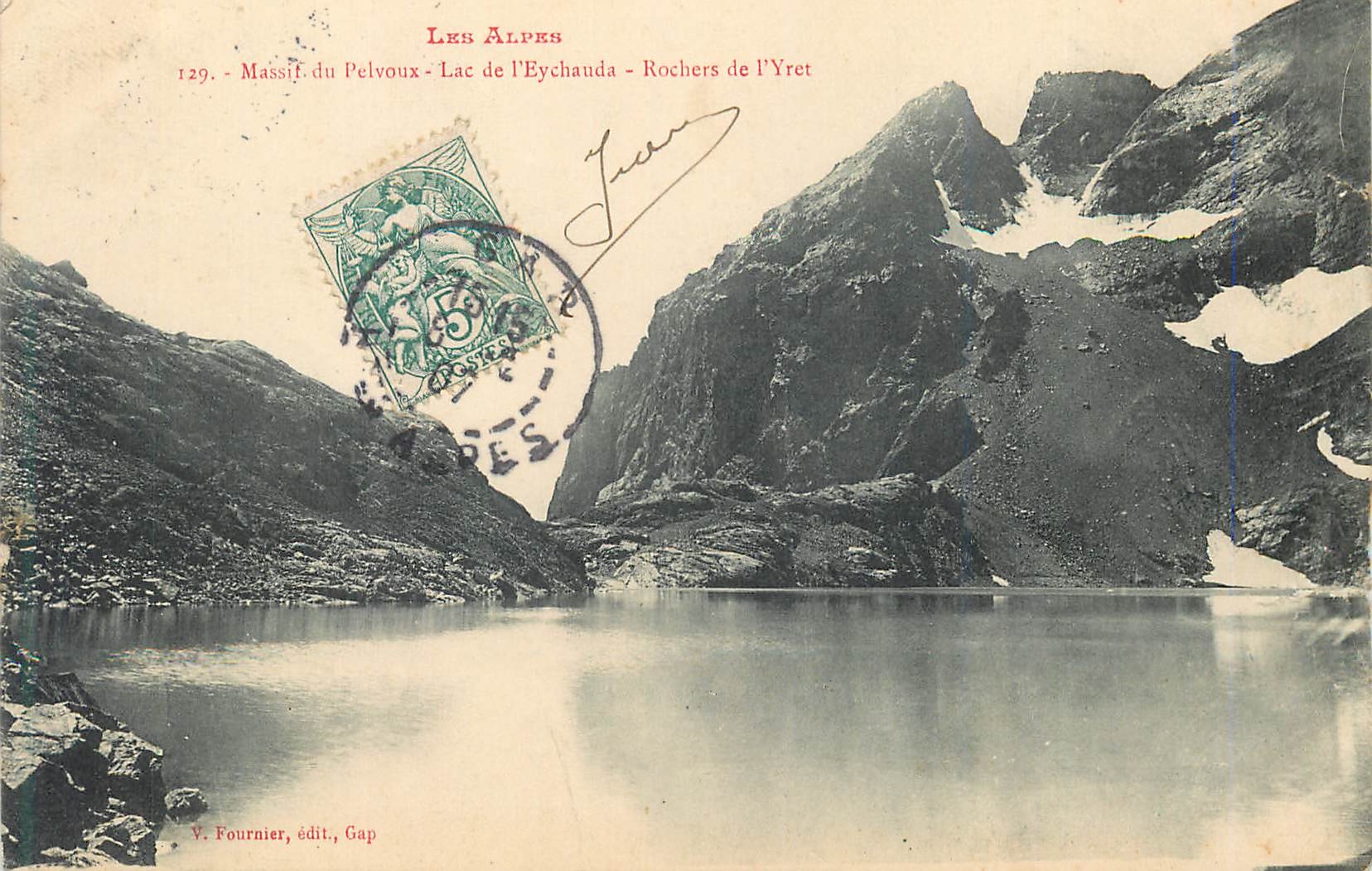 CPA Les Alpes massif du pelvoux lac de l'Eychauda rochers de l'Yret