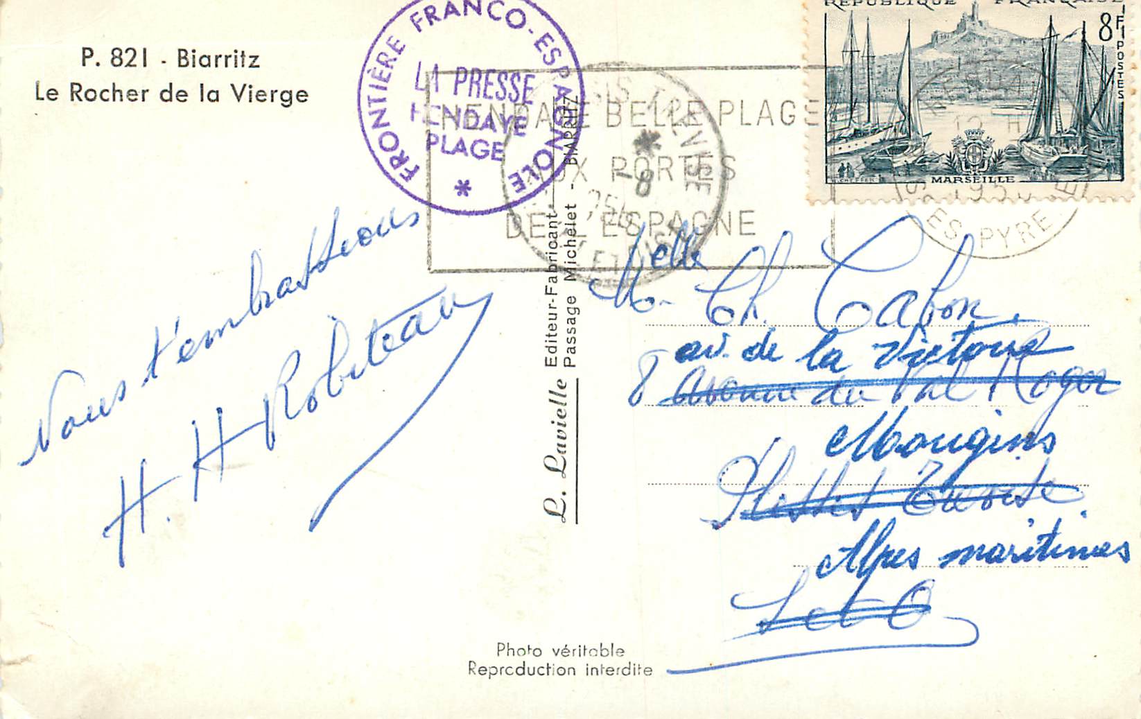 CPM Biarritz le rocher de la vierge — Verso