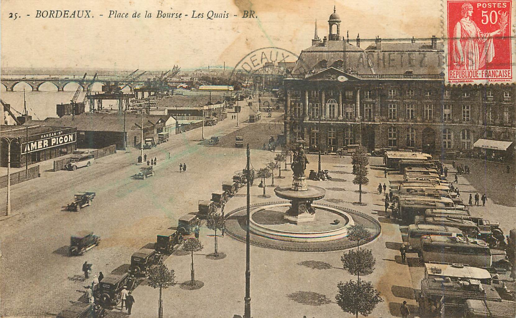 CPA Bordeaux place de la bourse les quais Amer Picon