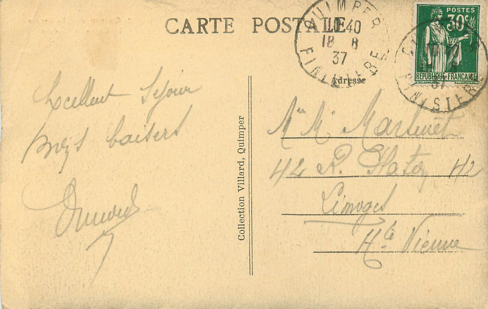 CPA Quimper la riviere la chaise de l'eveque — Rückseite