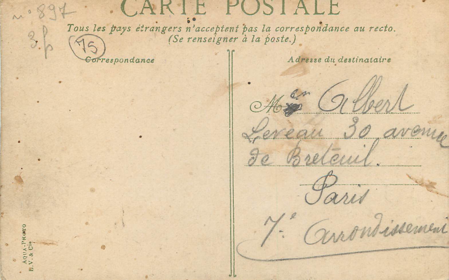 CPA Paris Marais Hotel d'Aumont — Verso