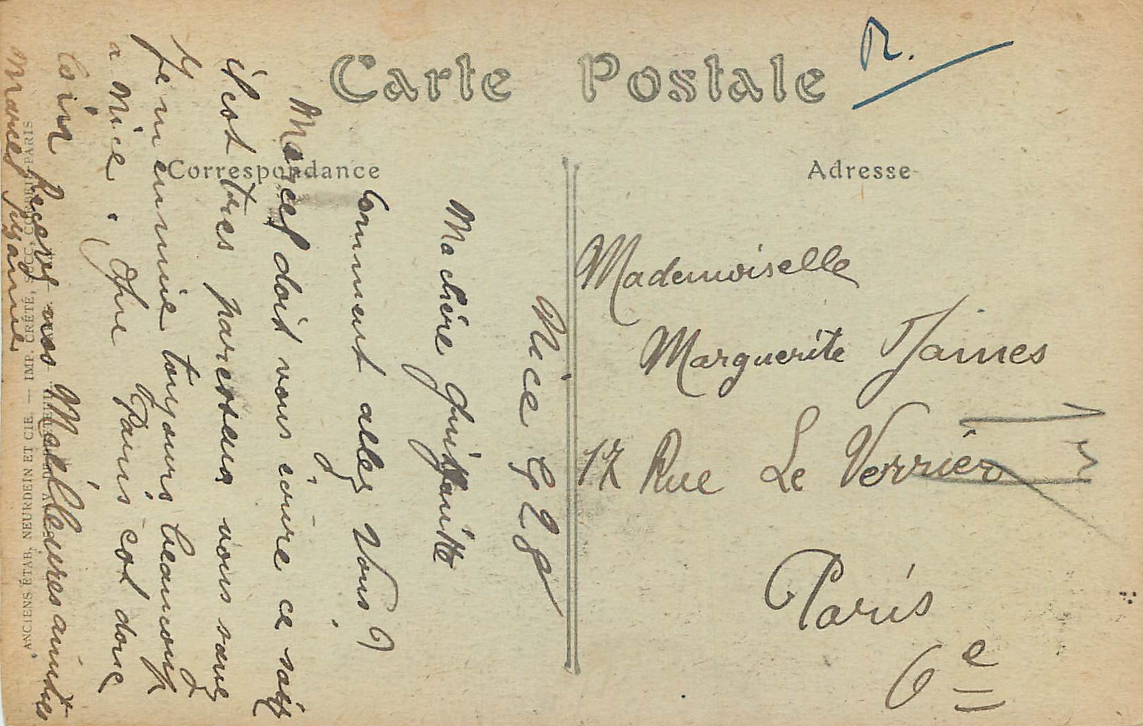 CPA Nice allee de palmiers au chateau — Rückseite