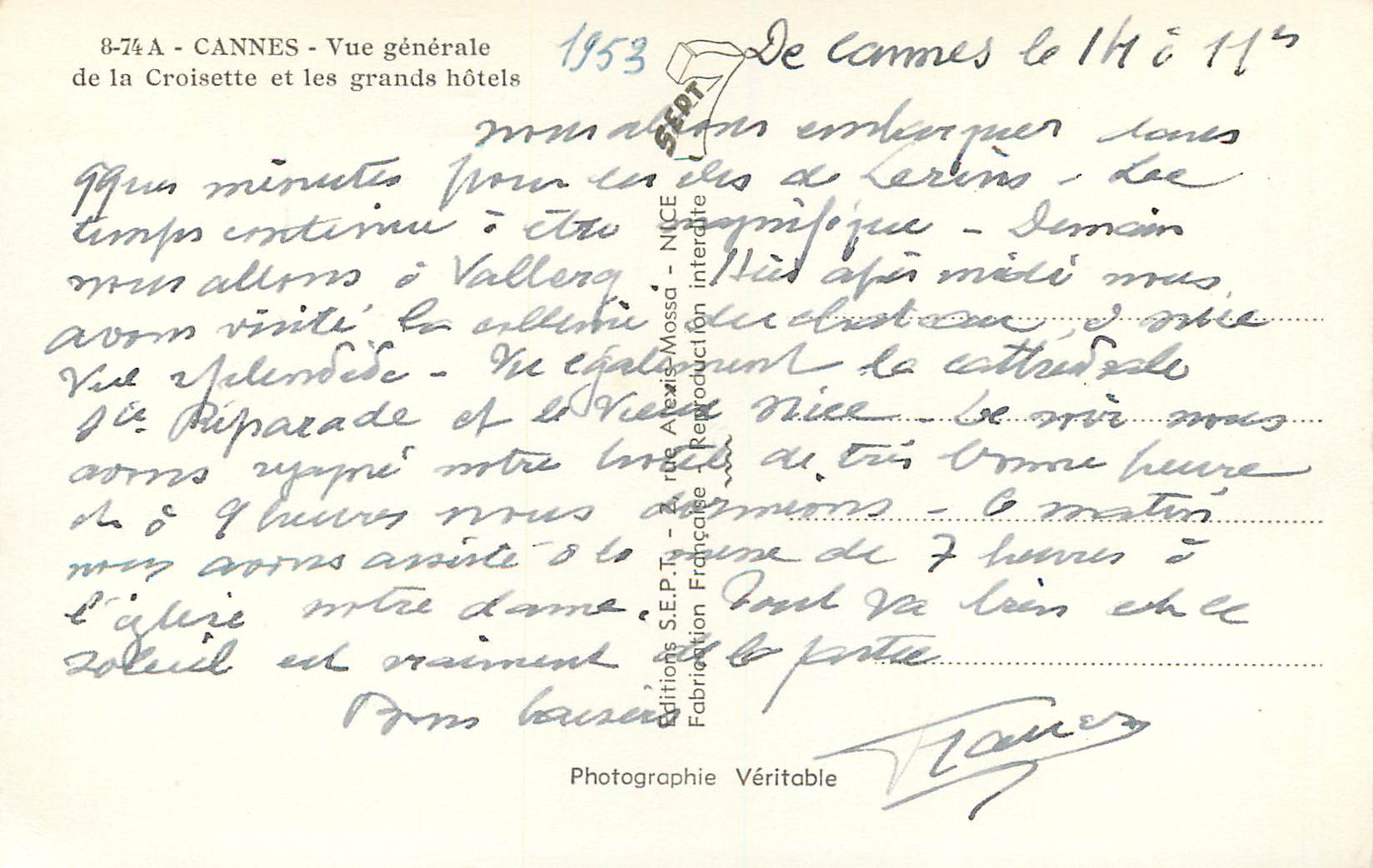 CPM Cannes vue generale de la croisette et les grands hotels — Rückseite