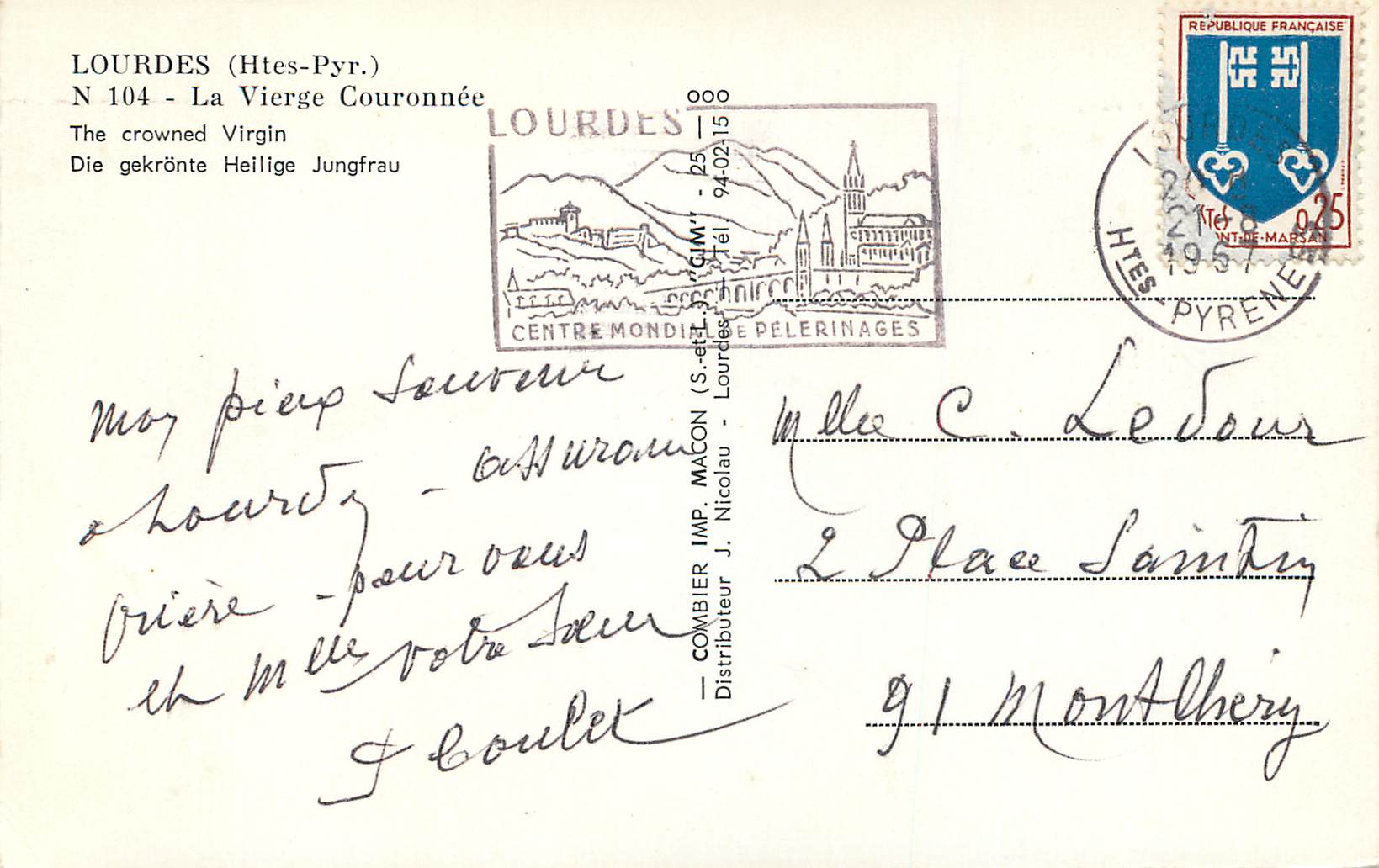 CPM Lourdes (Htes Pyr) la vierge couronnee — Verso