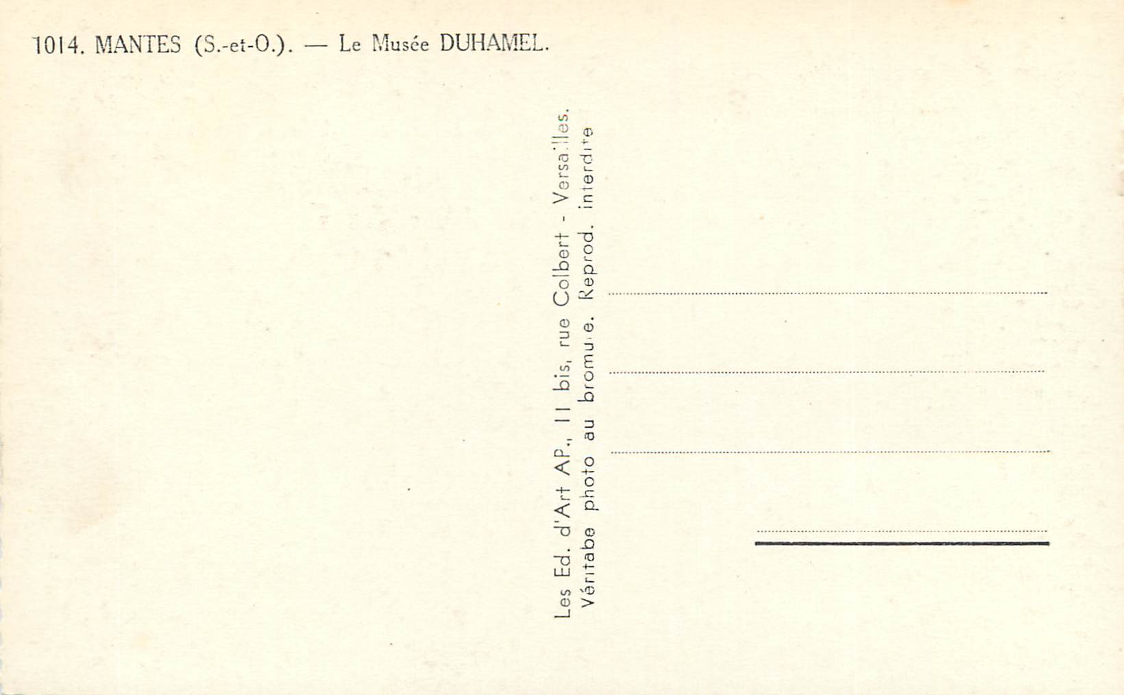 CPM Nantes (S et O) le musee Duhamel — Rückseite