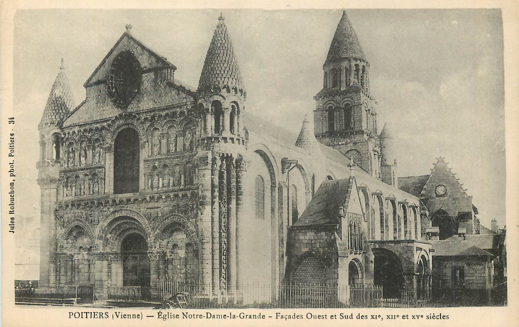 Poitiers (Vienne) — Église Notre-Dame-la-Grande — Façades Ouest et Sud des xie, xiiie et xve siècles — Jules Robuchon, phot. Poitiers - 34