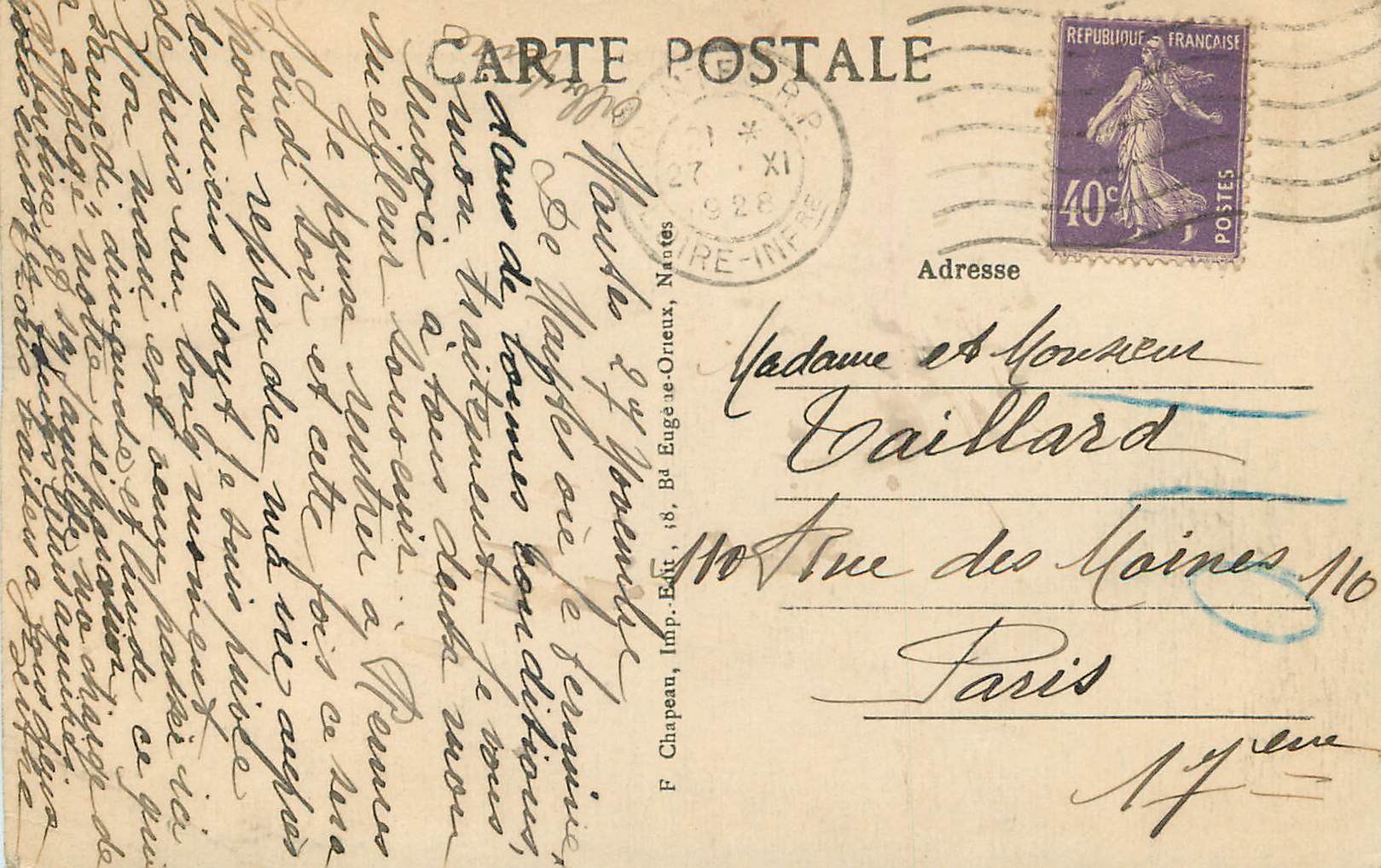 CPA Nantes l'ile feydeau prise du transborduer — Verso