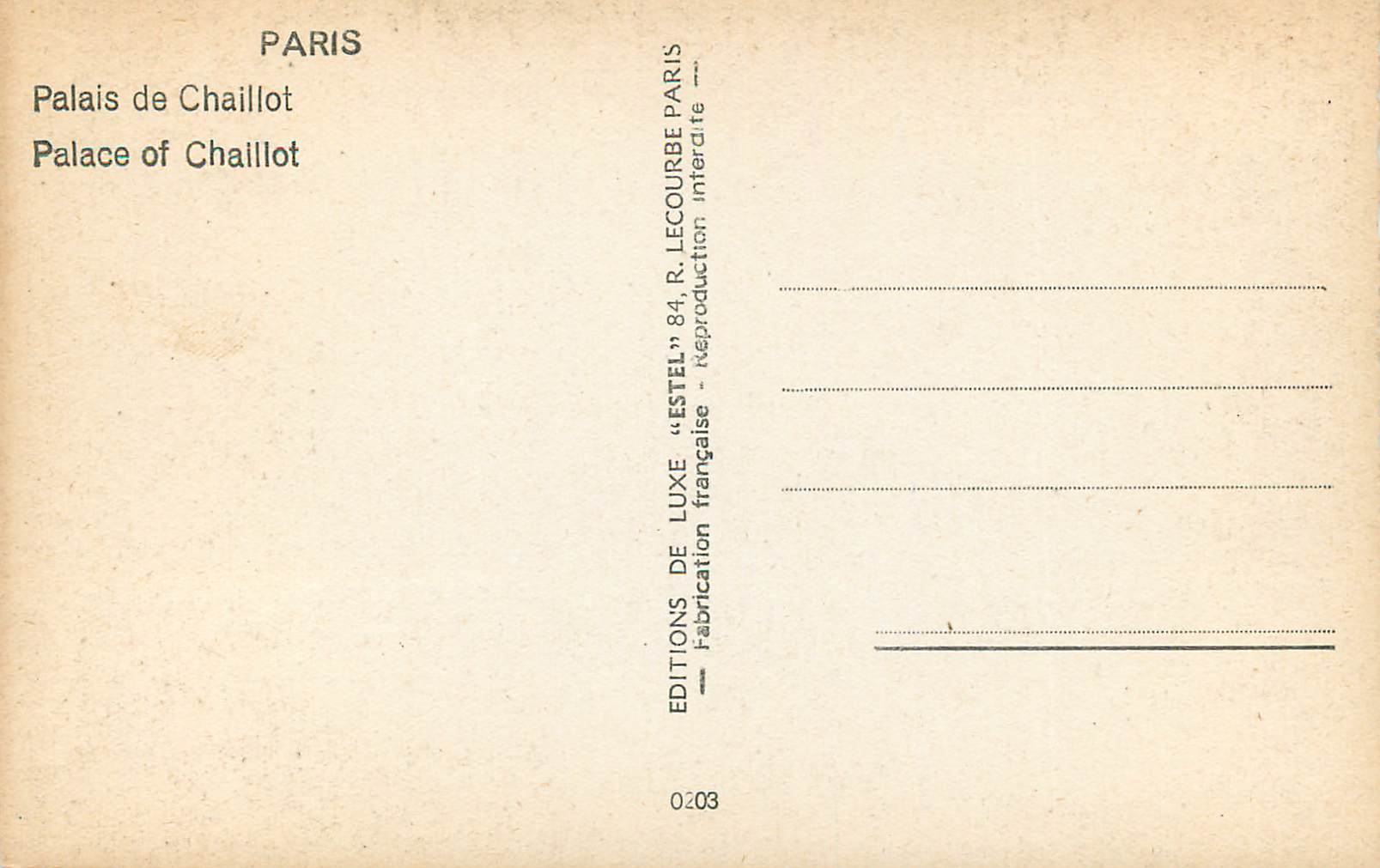 CPM Paris palais de chaillot — Rückseite