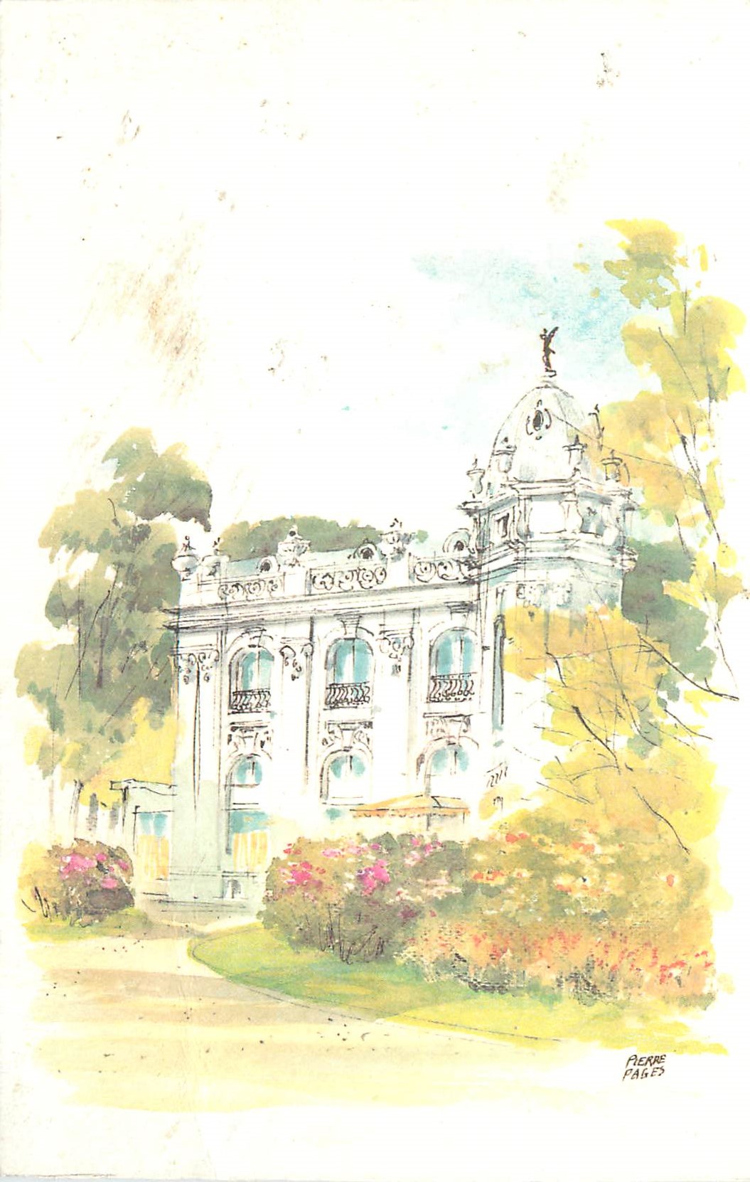 Villa ornée de sculptures — dessin à l'aquarelle — Pierre Page